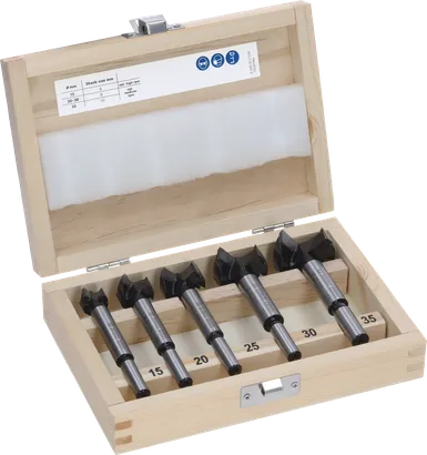 Juego de brocas para cortar bisagras de madera laminada Bosch EXPERT, 5 piezas.